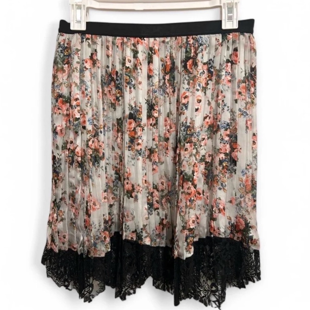 ASOS Asymmetrical Floral Skirt with Black Lace NWOT